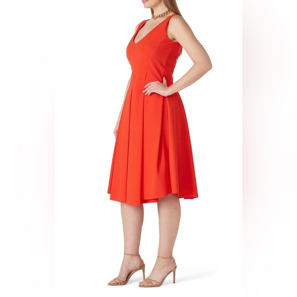 Chiara Boni- Deep Orange Fit-and-Flare Dress. Size US 6 - Picture 2 of 14